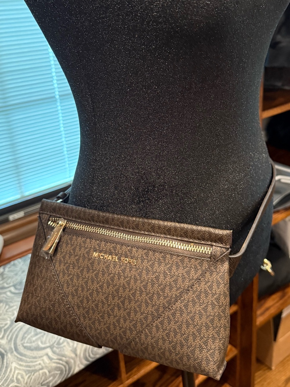 Michael Kors Brown MK Signature Crossbody Belt Bag with Gold Hardware